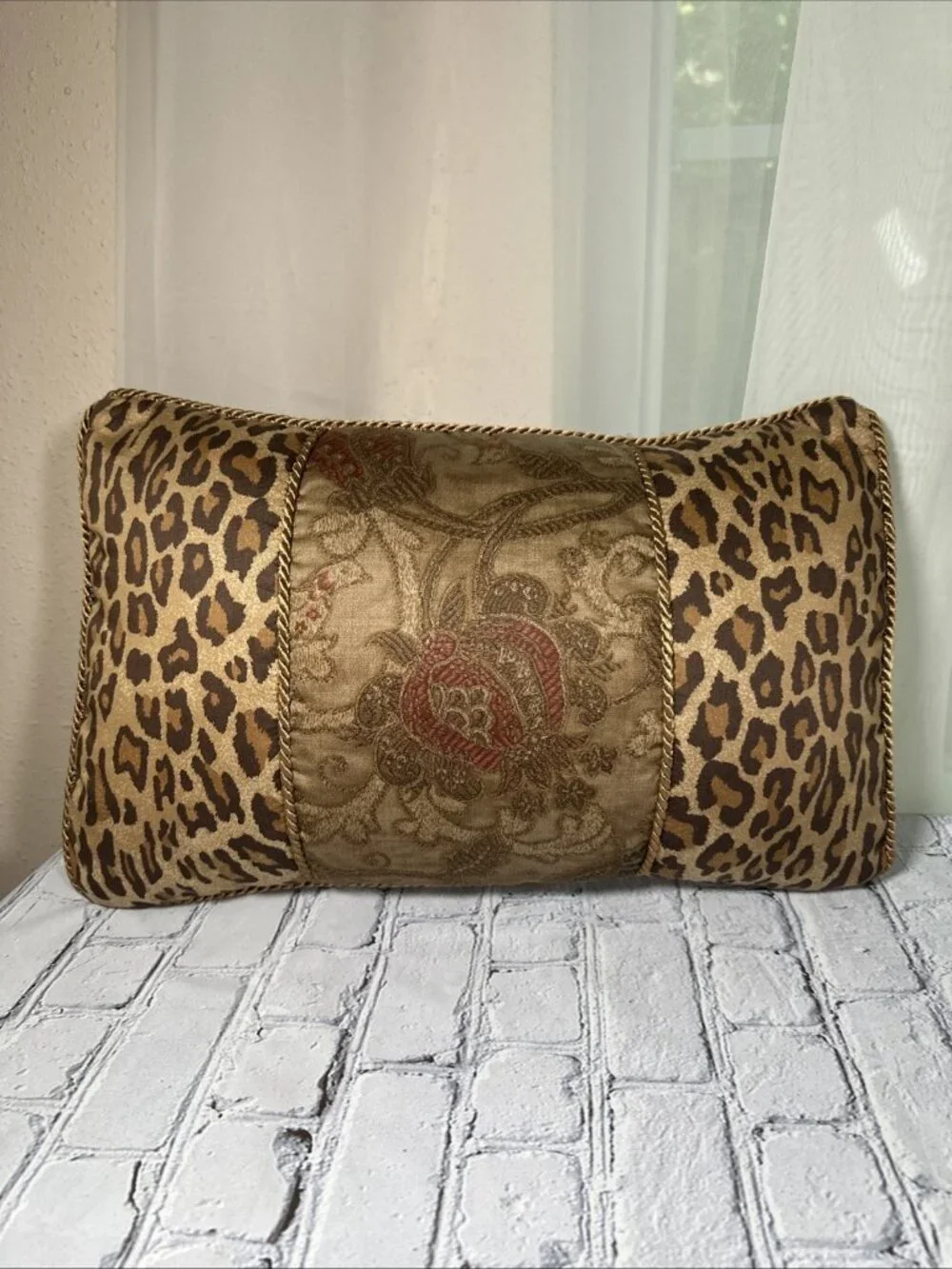 90s Ralph Lauren Aragon Leopard Print & Equestrian Paisley Venetian Throw Pillow